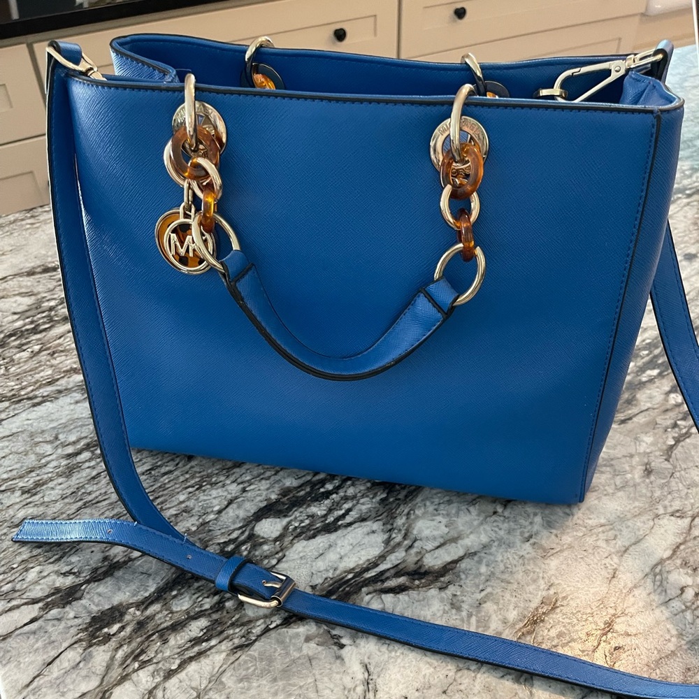 Michael Kors Large Blue Leather Crossbody Bag